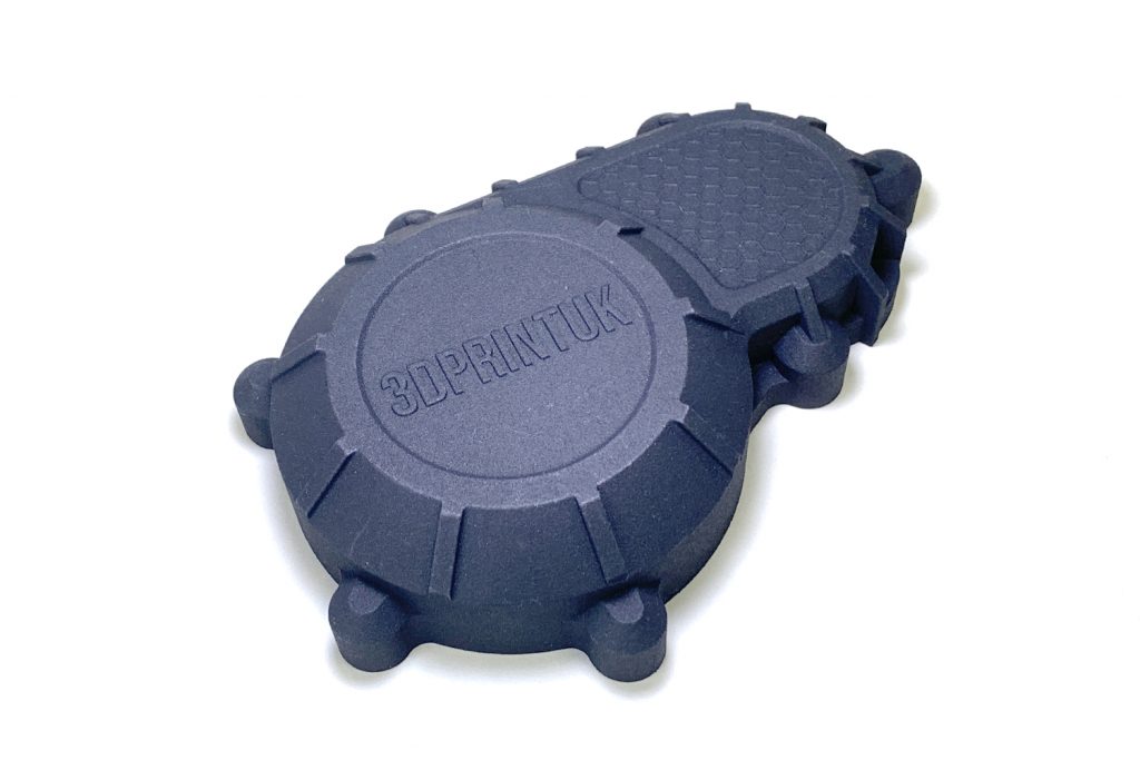 SLS 3d printed part showing the natural dyed black finish