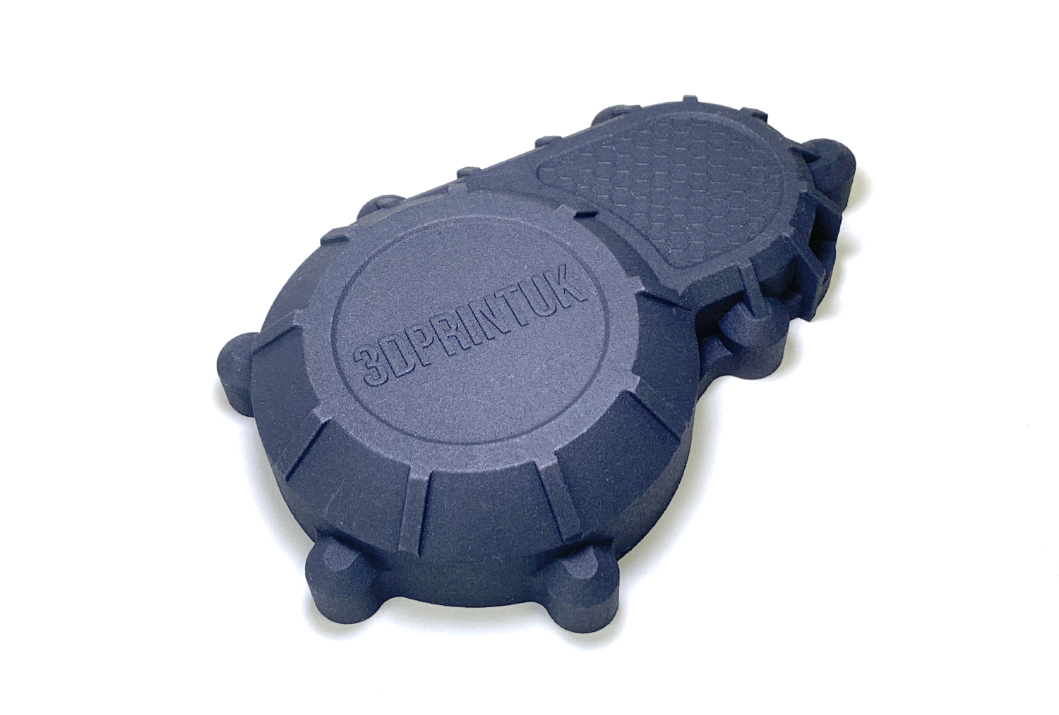 SLS 3d printed part showing the natural dyed black finish